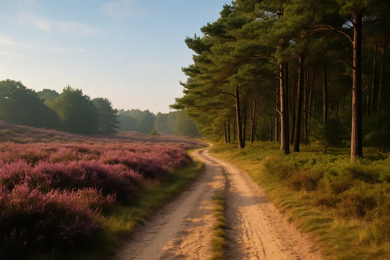 Wandelen over de koeweg bij epe waar heide en bos samenkomen